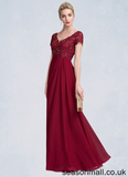 Skylar A-Line V-neck Floor-Length Chiffon Lace Mother of the Bride Dress With Ruffle Beading STA126P0014569