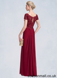 Skylar A-Line V-neck Floor-Length Chiffon Lace Mother of the Bride Dress With Ruffle Beading STA126P0014569