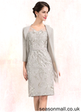 Kennedy Sheath/Column V-neck Knee-Length Lace Mother of the Bride Dress STA126P0014570