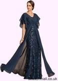 Claire Sheath/Column V-neck Floor-Length Chiffon Lace Mother of the Bride Dress With Ruffle Sequins STA126P0014573