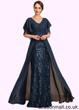 Claire Sheath/Column V-neck Floor-Length Chiffon Lace Mother of the Bride Dress With Ruffle Sequins STA126P0014573