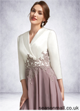 Jasmine A-Line V-neck Tea-Length Chiffon Lace Mother of the Bride Dress STA126P0014575
