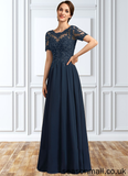 Elyse A-Line Scoop Neck Floor-Length Chiffon Lace Mother of the Bride Dress With Beading Sequins STA126P0014577