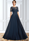 Elyse A-Line Scoop Neck Floor-Length Chiffon Lace Mother of the Bride Dress With Beading Sequins STA126P0014577