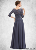 Lily A-Line Scoop Neck Floor-Length Chiffon Lace Mother of the Bride Dress With Beading Sequins STA126P0014578
