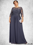 Lily A-Line Scoop Neck Floor-Length Chiffon Lace Mother of the Bride Dress With Beading Sequins STA126P0014578