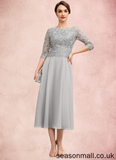 Jamie A-Line Scoop Neck Tea-Length Chiffon Lace Mother of the Bride Dress With Sequins STA126P0014580