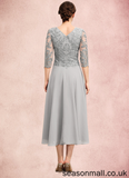Jamie A-Line Scoop Neck Tea-Length Chiffon Lace Mother of the Bride Dress With Sequins STA126P0014580