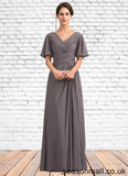 Teresa A-Line V-neck Floor-Length Chiffon Mother of the Bride Dress With Ruffle STA126P0014581