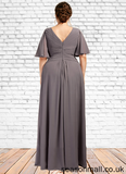 Teresa A-Line V-neck Floor-Length Chiffon Mother of the Bride Dress With Ruffle STA126P0014581