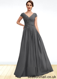 Martina A-Line V-neck Floor-Length Chiffon Mother of the Bride Dress With Ruffle Lace Beading Sequins STA126P0014582