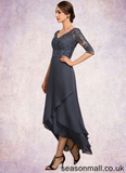 Halle A-line V-Neck Asymmetrical Chiffon Lace Mother of the Bride Dress With Beading Sequins STA126P0014584