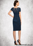 Nell Sheath/Column Scoop Neck Knee-Length Satin Lace Mother of the Bride Dress With Sequins STA126P0014586