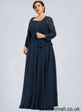 Annabelle A-Line Square Neckline Floor-Length Chiffon Lace Mother of the Bride Dress With Sequins STA126P0014587