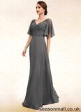 Madelynn A-line V-Neck Floor-Length Chiffon Lace Mother of the Bride Dress With Beading Sequins STA126P0014589