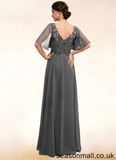 Madelynn A-line V-Neck Floor-Length Chiffon Lace Mother of the Bride Dress With Beading Sequins STA126P0014589