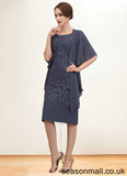 Minnie Sheath/Column Scoop Neck Knee-Length Chiffon Lace Mother of the Bride Dress STA126P0014591