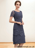 Minnie Sheath/Column Scoop Neck Knee-Length Chiffon Lace Mother of the Bride Dress STA126P0014591