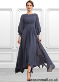 Adelyn A-Line Scoop Neck Asymmetrical Chiffon Mother of the Bride Dress With Ruffle Appliques Lace STA126P0014592