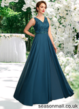 Penny A-Line V-neck Floor-Length Chiffon Lace Mother of the Bride Dress With Beading Sequins STA126P0015004