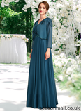 Penny A-Line V-neck Floor-Length Chiffon Lace Mother of the Bride Dress With Beading Sequins STA126P0015004