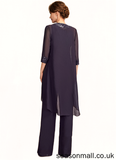 Naima Jumpsuit/Pantsuit Scoop Neck Floor-Length Chiffon Lace Mother of the Bride Dress With Sequins STA126P0015010