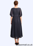 Maria A-Line V-neck Tea-Length Chiffon Mother of the Bride Dress With Pleated STA126P0015012