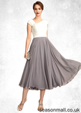 Gwendolyn A-Line V-neck Tea-Length Chiffon Mother of the Bride Dress With Ruffle Beading Sequins STA126P0015016