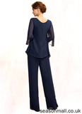 Angeline Jumpsuit/Pantsuit V-neck Floor-Length Chiffon Mother of the Bride Dress With Cascading Ruffles STA126P0015019