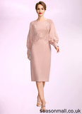 Itzel Sheath/Column Scoop Neck Knee-Length Chiffon Lace Mother of the Bride Dress With Beading Sequins STA126P0015020