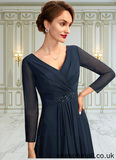 Sariah A-Line V-neck Asymmetrical Chiffon Mother of the Bride Dress With Ruffle Beading Bow(s) STA126P0015021