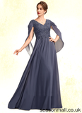 Hallie A-Line V-neck Floor-Length Chiffon Lace Mother of the Bride Dress With Beading Sequins STA126P0015022