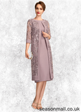 Bella Sheath/Column Scoop Neck Knee-Length Chiffon Mother of the Bride Dress With Ruffle Sequins STA126P0015023