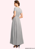Heidi A-line V-Neck Ankle-Length Chiffon Mother of the Bride Dress With Pleated STAP0021777
