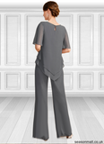 Breanna Jumpsuit/Pantsuit Separates Scoop Floor-Length Chiffon Mother of the Bride Dress With Beading STAP0021783