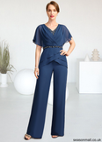 Alyvia Jumpsuit/Pantsuit Separates V-Neck Floor-Length Chiffon Mother of the Bride Dress With Beading Pleated Sequins STAP0021800