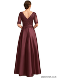 Marianna A-line V-Neck Floor-Length Lace Satin Mother of the Bride Dress With Sequins STAP0021803