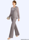 Isabella Jumpsuit/Pantsuit Separates Scoop Floor-Length Chiffon Mother of the Bride Dress With Bow STAP0021808