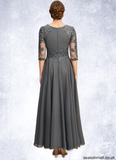 Krista A-line Scoop Asymmetrical Chiffon Lace Mother of the Bride Dress With Pleated Sequins STAP0021812