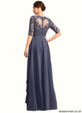 Willa Sheath/Column Scoop Illusion Floor-Length Chiffon Lace Mother of the Bride Dress With Sequins STAP0021818