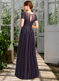 Ayla A-line Scoop Illusion Floor-Length Chiffon Lace Mother of the Bride Dress With Sequins STAP0021828