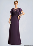 Irene A-line Scoop Illusion Floor-Length Chiffon Lace Mother of the Bride Dress STAP0021839
