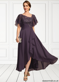 Liliana A-line Asymmetrical Asymmetrical Chiffon Lace Mother of the Bride Dress With Cascading Ruffles Sequins STAP0021846
