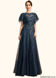 Jacquelyn A-line Scoop Illusion Floor-Length Lace Tulle Mother of the Bride Dress With Sequins STAP0021860