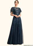 Jacquelyn A-line Scoop Illusion Floor-Length Lace Tulle Mother of the Bride Dress With Sequins STAP0021860
