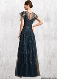 Ashley A-line Scoop Illusion Floor-Length Lace Tulle Mother of the Bride Dress With Sequins STAP0021896