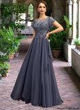 Scarlett A-line Scoop Illusion Floor-Length Chiffon Lace Mother of the Bride Dress With Cascading Ruffles Sequins STAP0021897