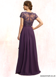 Sheila A-line V-Neck Asymmetrical Chiffon Lace Mother of the Bride Dress With Cascading Ruffles STAP0021899