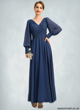 Carina A-line V-Neck Ankle-Length Chiffon Lace Mother of the Bride Dress With Pleated STAP0021908