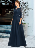 Savannah A-line Scoop Floor-Length Chiffon Lace Mother of the Bride Dress With Crystal Brooch Sequins STAP0021961